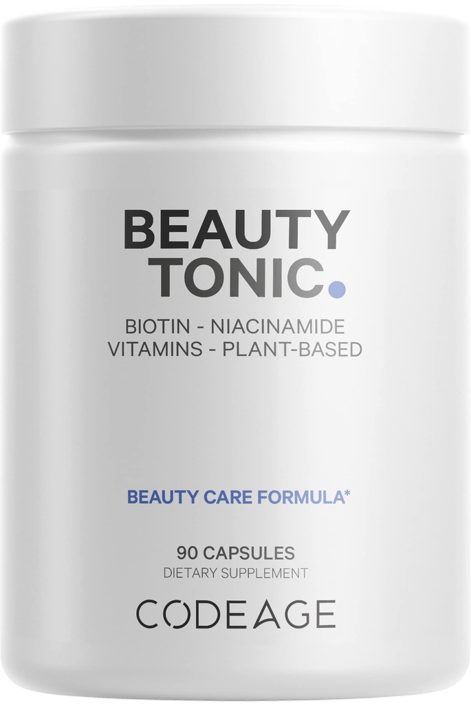 Integratore di biotina di Codeage con Vitamina C, Vitamina E, Vitamina B6, Niacin, Folate, Miscela di Cibo Organica, Phytoceramides, Astaxantina, Selenio - Tonico di Bellezza - Capelli, Pelle e Supporto Unghie - Vegan, 90 Ct