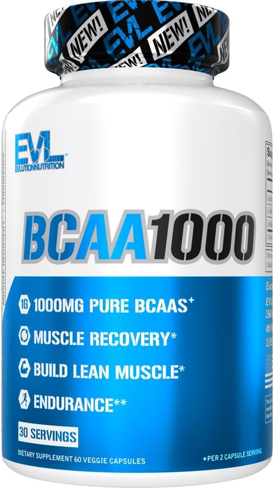 BCAAs Aminoacidi Supplemento per gli uomini - EVL 2:1:1 5g capsule per il recupero post allenamento e il costruttore magra del muscolo per gli uomini - BCAA1000 Aminoacidi a catena ramificata Supplemento nutrizionale - 30 Serve