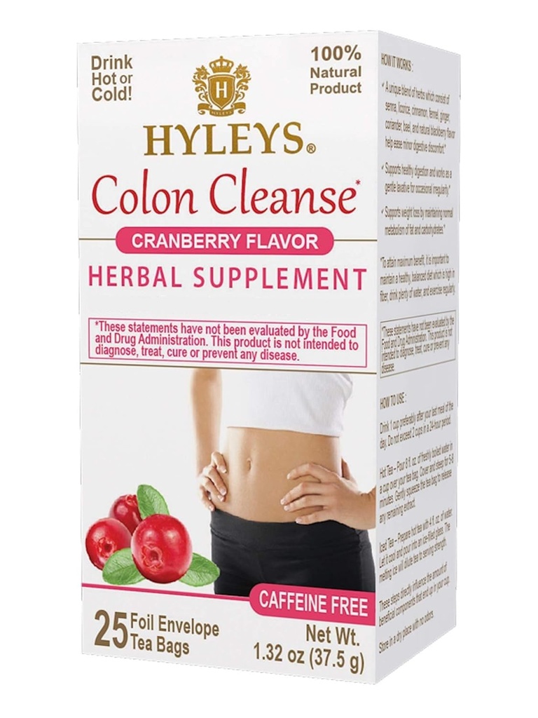 Hyleys Colon Cleanse Tea Cranberry Flavor - 25 sacchetti di tè (1 confezione)