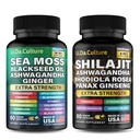 Shilajit e Sea Moss Combo - Sea Moss e Shilajit Bundle con Ashwagandha, Black Seed, Turmeric, Bladderwrack, Burdock, Pepe Nero con Vitamine e Antiossidanti - 120 capsule vegetali