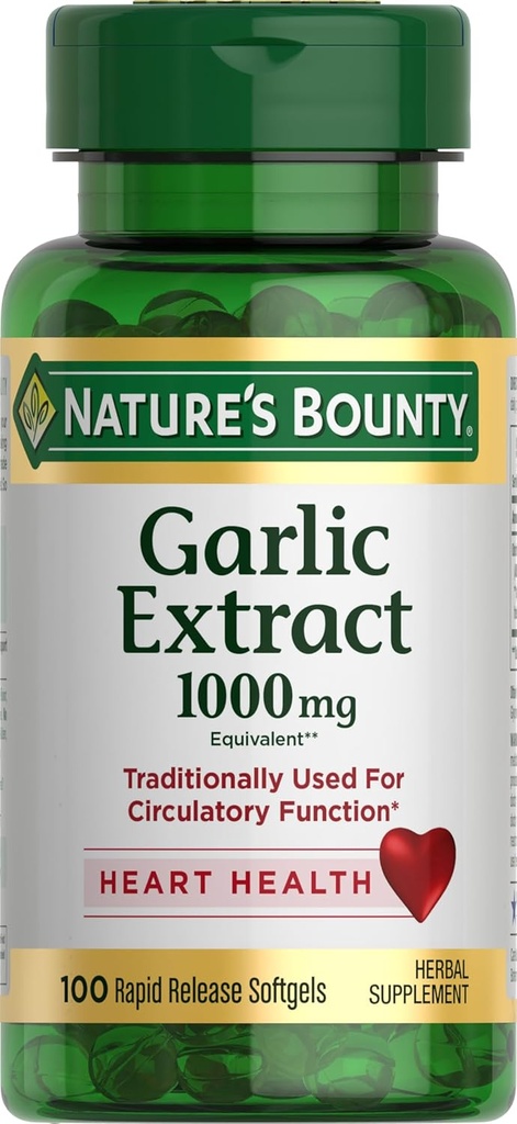 Estratto di aglio Bounty della natura, supplemento di erbe, Supporta la funzione circolatoria, 1000mg, 100 Softgel a rilascio rapido