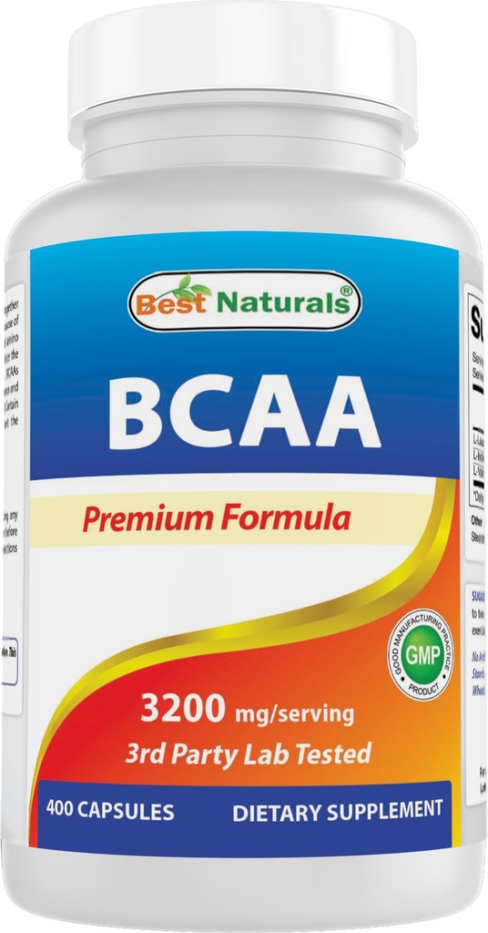 Best Naturals BCAA Branch Chain Aminoacido, 3200mg per porzione, 400 capsule - Grado farmaceutico - 100% puro Instantized Formula | Pre/Post Workout Bodybuilding Supplement | Aumentare la crescita muscolare