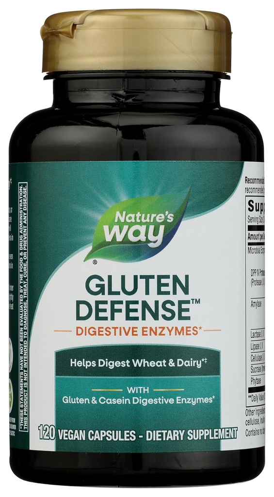 Natural's Way Gluten Defense Digestive Enzymes*, Aiuta a digerire il grano e latticini(1), Gluten & Casein Digestive Enzymes*, 120 Vegan Capsules (Packaging May Vary)