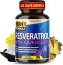 VEGATOT 10 in 1 Resveratrolo ad alta resistenza con il supporto comune di Boost del cervello di invecchiamento sano di Quercetin (90 conteggio)