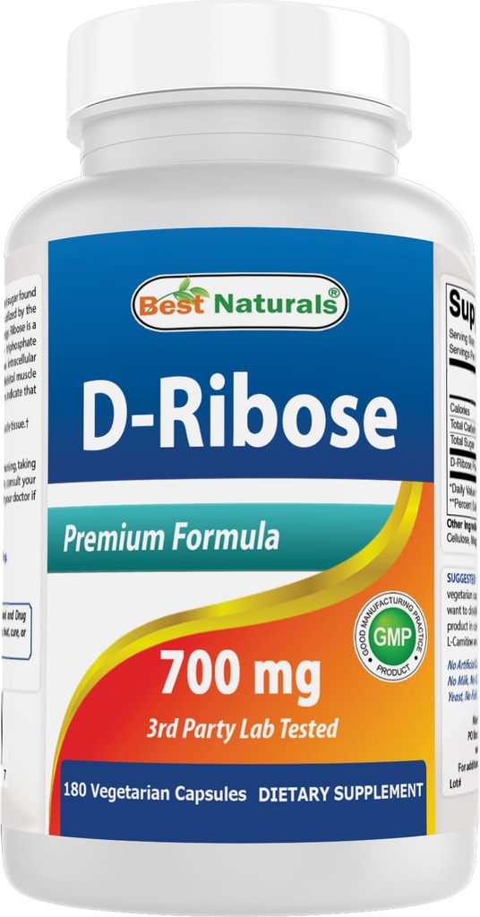 D-Ribose 700mg 180 Vcaps - Produzione naturale di energia ATP - Prodotto in una Facility certificata GMP basata sugli Stati Uniti e terza parte testato per la purezza. Garantito!!