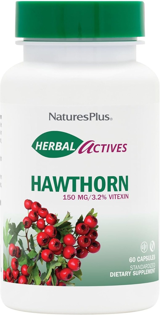 NaturesPlus Herbal Actives Hawthorne 150 mg - 60 capsule vegetariane - Supporta la salute del cuore - Gluten Free - 60 Serve