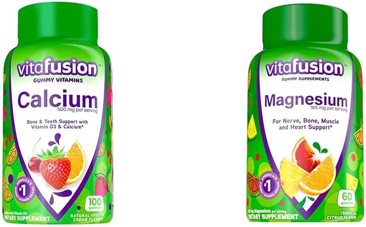 Vitafusion Chewable Calcium Gummy Vitamine per Bone e Teeth Support, Frutta e Crema Aromaed, America's Numero 1 Gummy Vitamin Brand, 50 Day Supply, 100 Count & Magnesium Gummy Supplement, 60ct