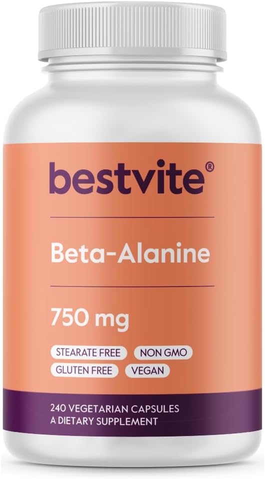 BESTVITE Beta Alanine 750mg (240 Capsule Vegetariani) - No Stearates - Vegan - Non OGM - Gluten Free