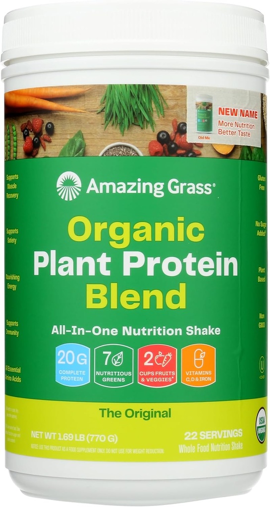 Meravigliosa erba Organic Plant Protein Blend: Vegan Protein Powder, Nuova formula Superfood Protein, All-In-One Nutrition Shake with Beet Root, Originale, 22 Serve