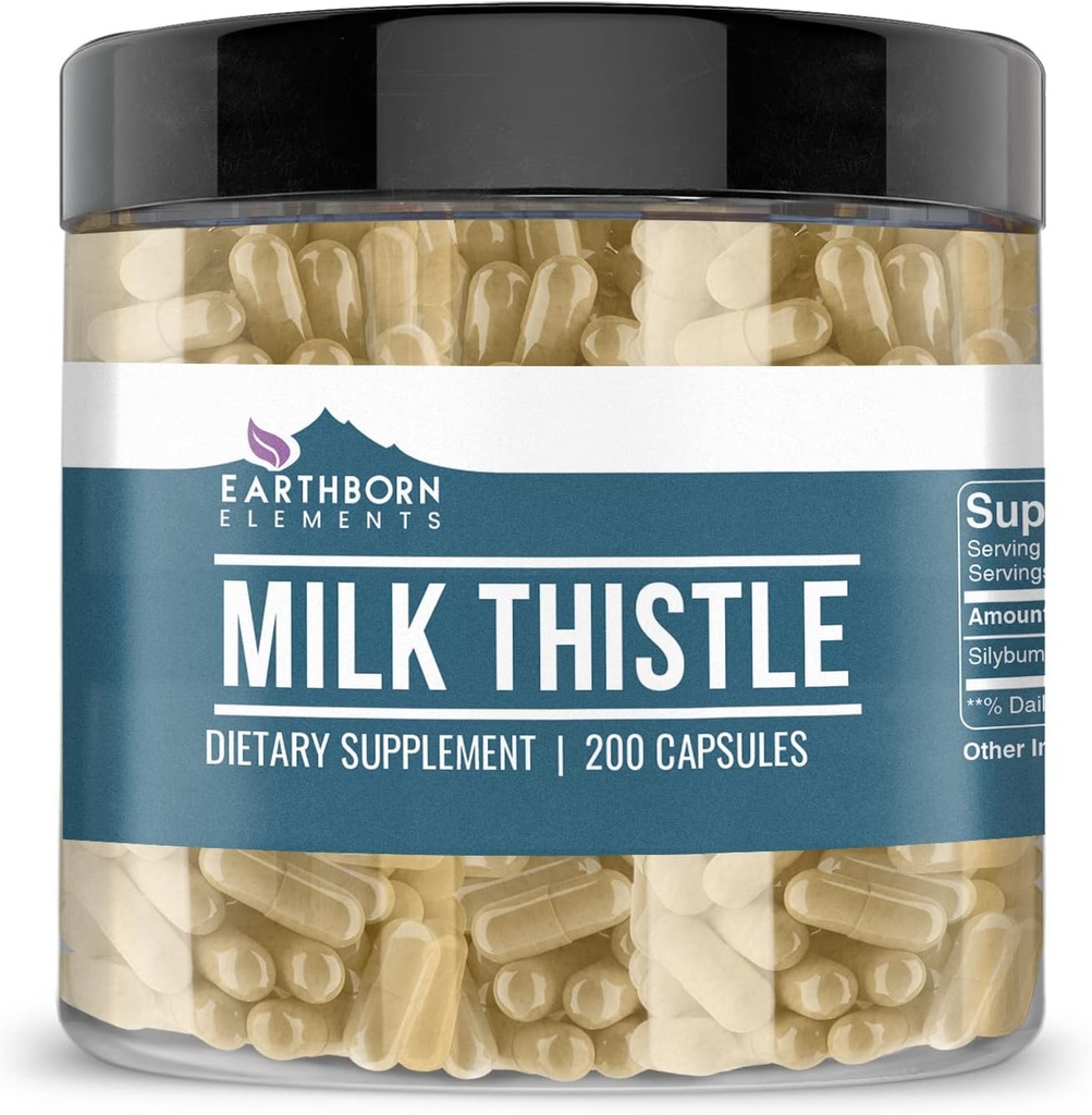 Elementi terrestri Latte Thistle 200 Capsule, Pure & Undiluted, Senza Additivi