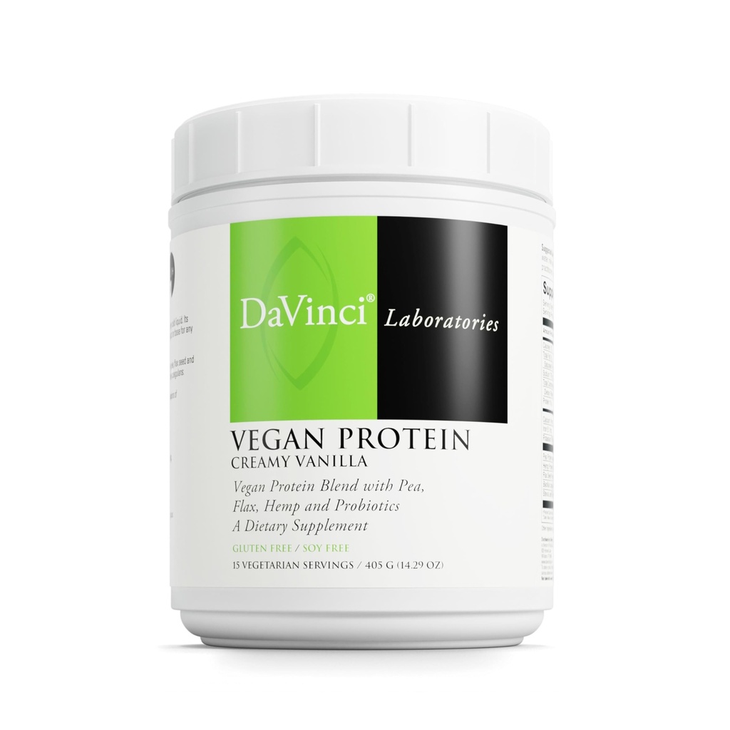 DaVinci Labs Vegan Protein - Integratore di polvere proteica Supporta Muscle & Tissue Repair* - Integratore proteico vegano con Semi di Pea Protein & Flax - Vaniglia cremosa, 15 Serve (405 g)