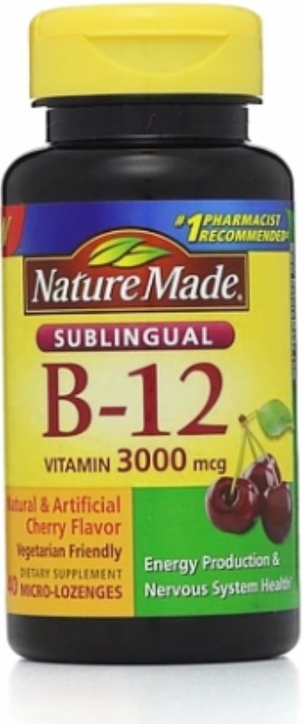 Natura fatta Vitamina B-12 3000mcg, Lozenges sublinguale, Ciliegia 40 ea (pacchetto di 2)