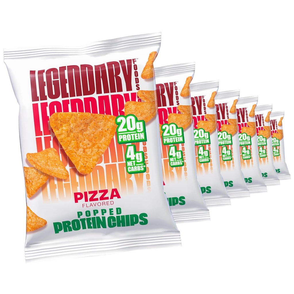 Legendary Foods Pizza Protein Chips – Stile Tortilla saltato – 20g Alta Proteina, Carbi netti 4g, Basso Zucchero, Gluten Free, Keto Snack Packs – 7 Conte – Chips croccanti sani