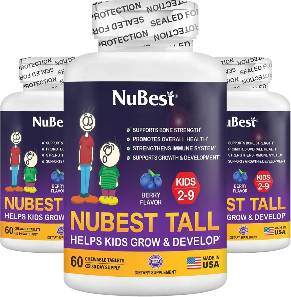 NuBest Tall Kids - Multivitamins & Minerals per età da 2 a 9 anni - Bone Strength & Immunity Support - Aiuta i bambini, i bambini sani - forme animali - 180 Chewable Berry Tablets | 3 mesi di alimentazione