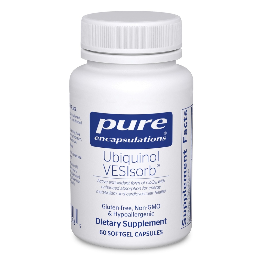 Pure Encapsulations Ubiquinol VESIsorb | Supplemento anallergico | Absorpimento potenziato della forma antiossidante attiva di CoQ10 | 60 Caplique Capsule