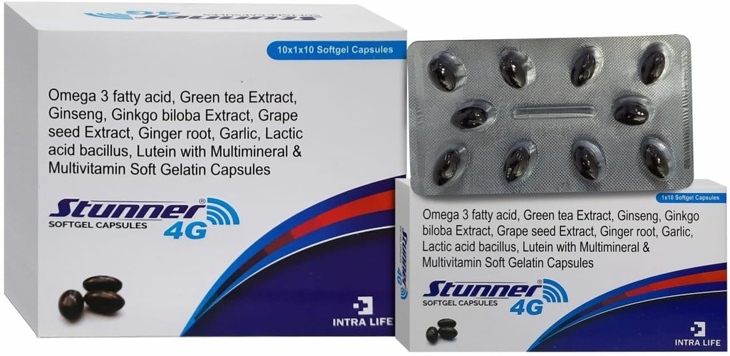 STUNNER-4G SOFTGEL CAPs inseng Extract Powder 42.5mg + Wheat Germ olio 25mg + Citrus Bioflavonoidi 20mg + estratto di semi di uva 15mg + Carotenoidi misti naturali (10% dispersione)11.33mg + Estratto di tè verde