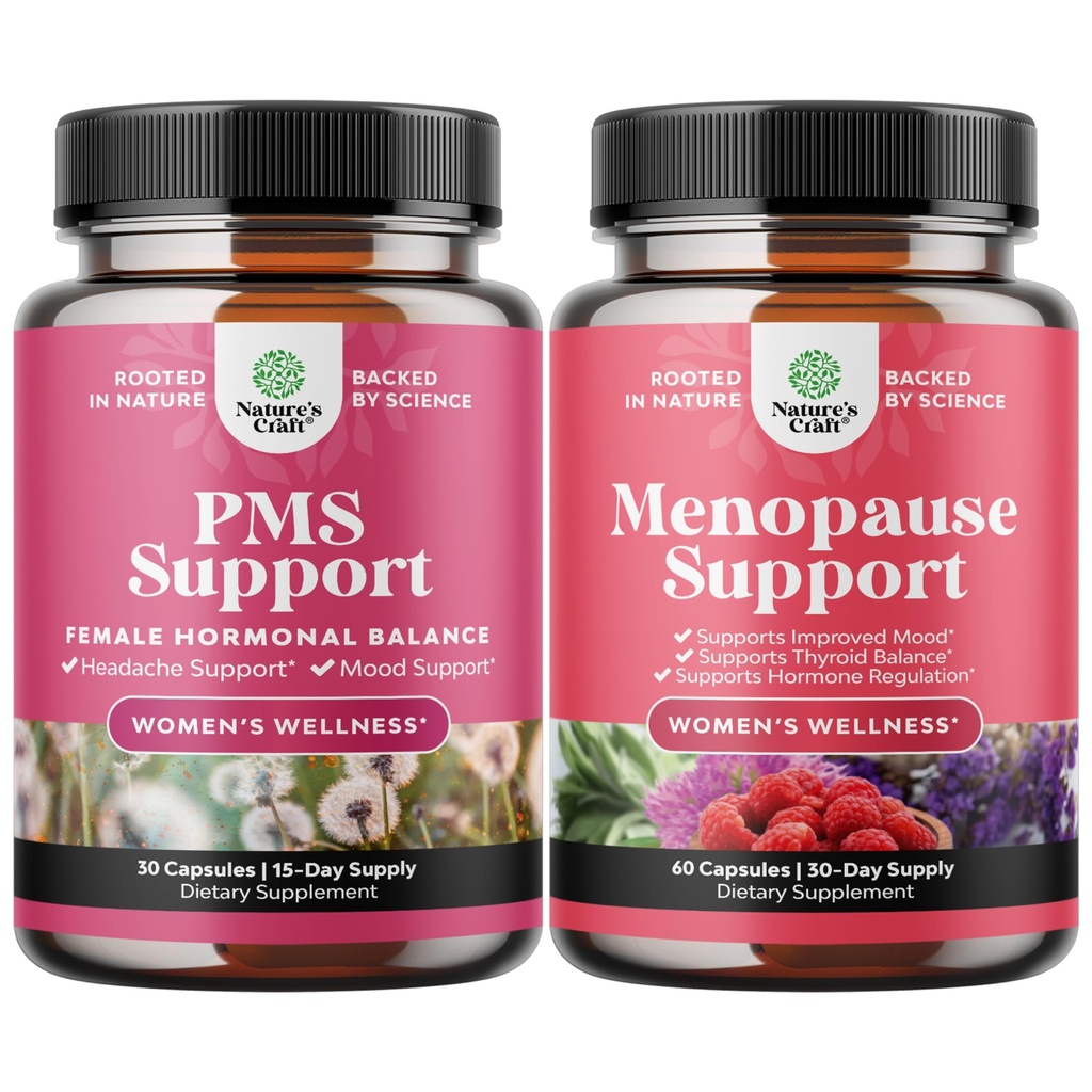 Bundle di supporto avanzato PMS Supplemento per le donne e supplemento completo di menopausa di erbe per le donne - Multibenefit Menopause Rilievo bilanciamento dell'ormone