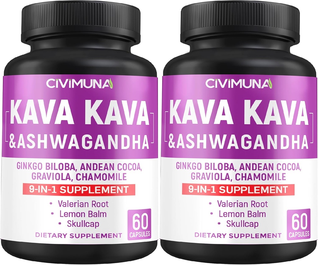 Kava Capsules con Kava, Ginkgo, Ashwagandha e altro - 120 Capsule per 4 Mesi di Alimentazione (Pack of 2)