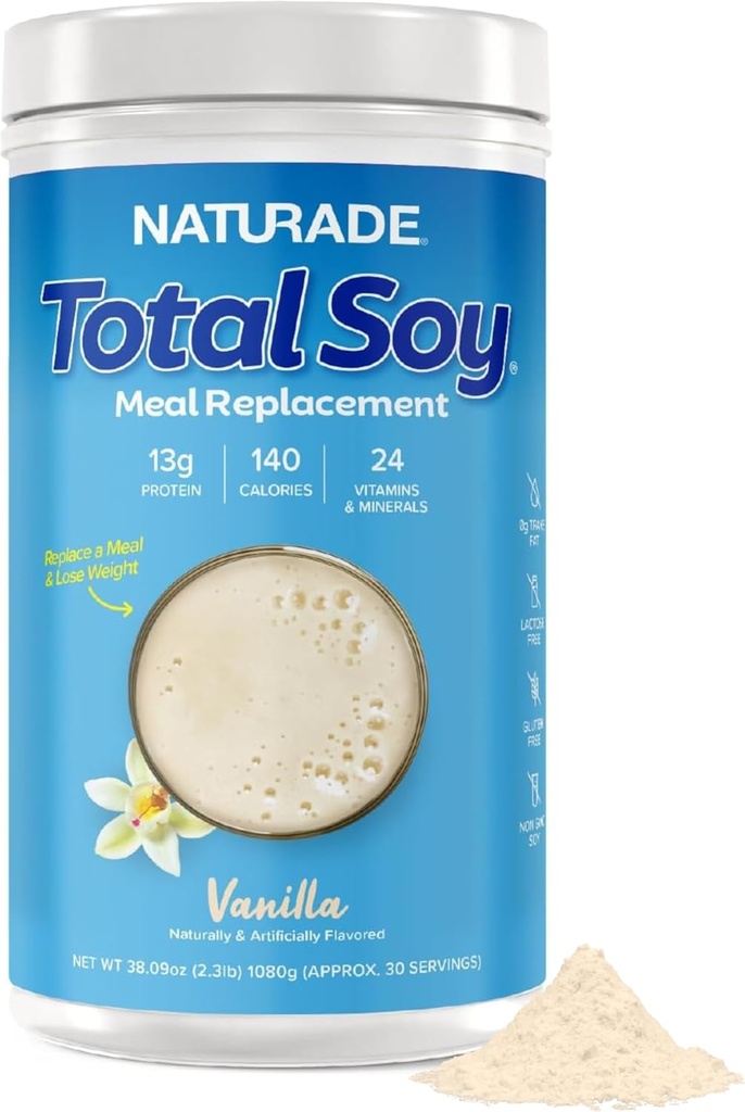 Naturade Total Soy Protein Powder - 13g Protein & 130 Calories per Serving - Zero Trans Fat - Soia Non OGM - Lattosio & Gluten Free - Vanilla (30 Serve)
