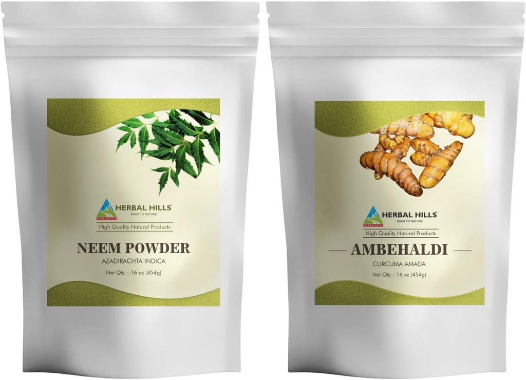 Neem Leaf Powder e Ambehaldi Turmeric Powder 16 Oz Confezione da 2 Combo