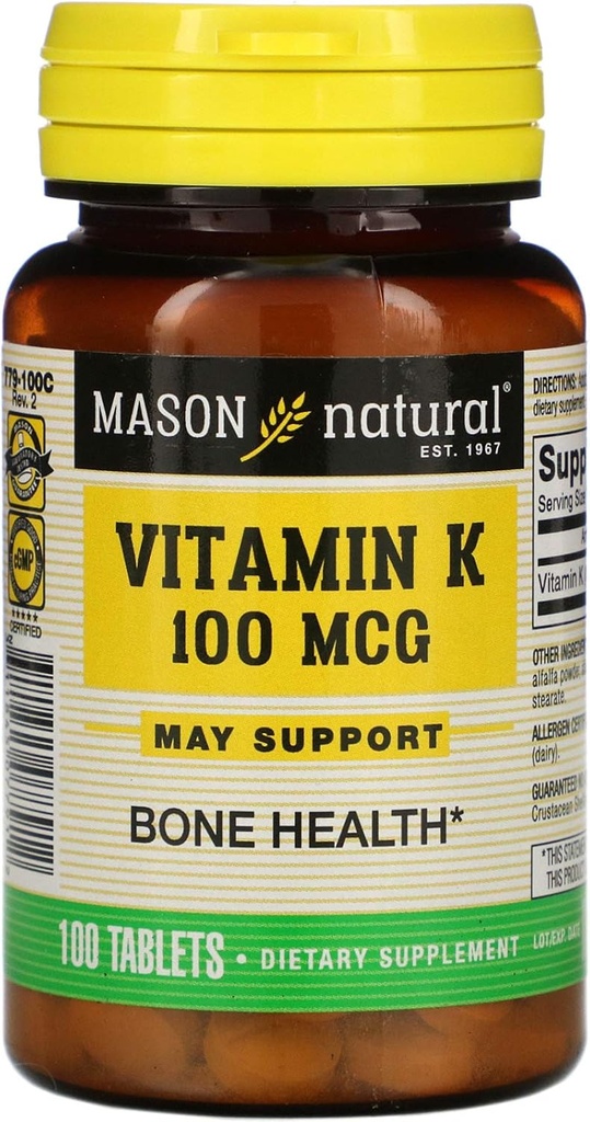 Mason Vitamins Vitamins Vitamin K 100 mcg Tablets, 100 Conte Bottiglie