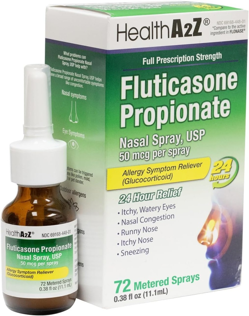 Sana2Z® Fluticasone Propionato spray nasale | 50 mcg per spray | 24 ore Allergy Relief | 72 Spray | 0.38 fl oz. (11.1mL) | Decongestant nasale | Non-Drowsy | Spruzzo di sollievo allergia