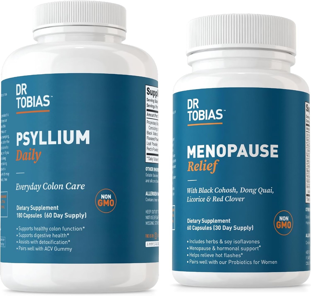 Dr. Tobias Menopause Relief e Psyllium Daily - Supporta l'equilibrio ormonale e la salute digestiva, non OGM