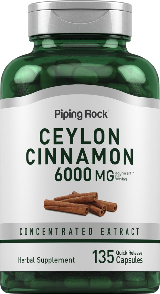 Piping Rock Ceylon Cinnamon Capsule 6000mg | 135 Count | Integratore di erbe aromatiche concentrato | per gli uomini e le donne | Non OGM, Gluten Free