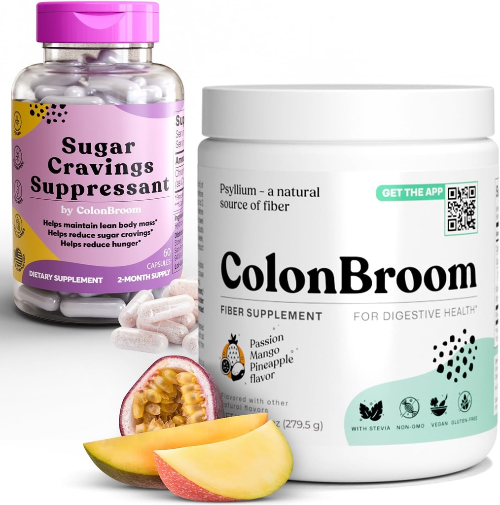 ColonBroom Psyllium Husk Polvere Zucchero Craving Suppressant - Cromo Picolinato 200mcg, 2 Articoli - Colon Cleanser Fiber Supplement (50 Serve) + Zucchero Craving Suppressant (60 Serve)