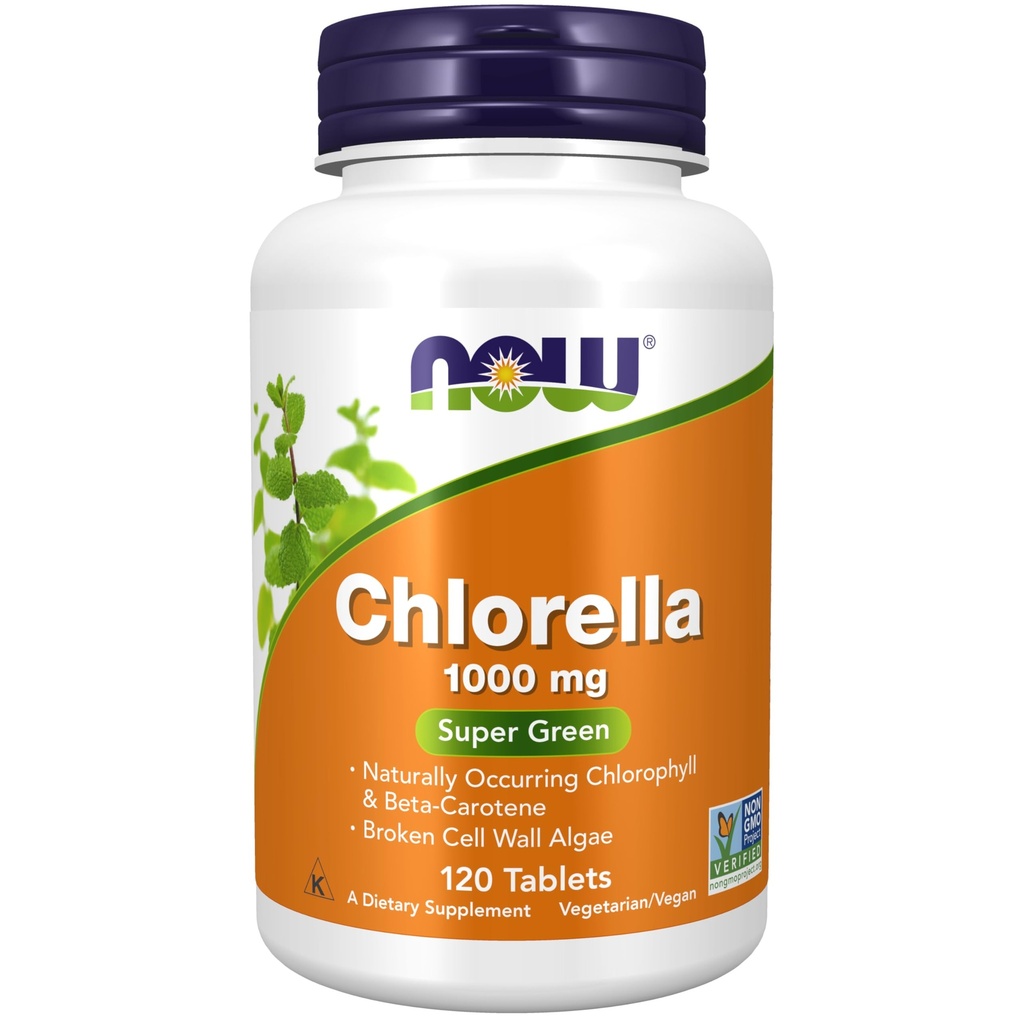 NOW Integratori alimentari, Clorella 1000 mg con clorofilla naturale, Beta-Carotene, Carotenoidi misti, Vitamina C, Ferro e Proteine, 120 compresse