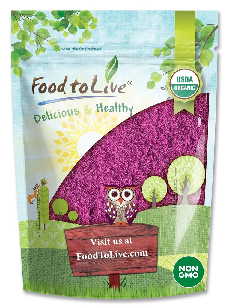 Cibo per vivere la polvere di succo di ribes nero organico, 8 once — Non OGM, crudo, Kosher, Superfood vegano, Bulk, Ricco in antiossidanti, Grande per succhi, bevande e smooti, Contiene Maltodextrin