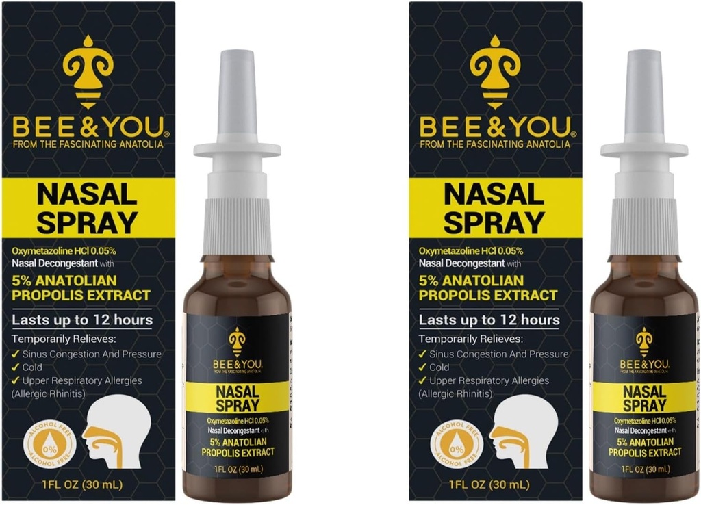 Ape e Lei naturale Propolis spray nasale 1 Fl oz | Alcohol di sollievo di congestione gocce di naso del grado medico libero, sollievo del seno, allergia, spray nasale idratante spray nasale, 1 fl oz (pacchetto di 2)