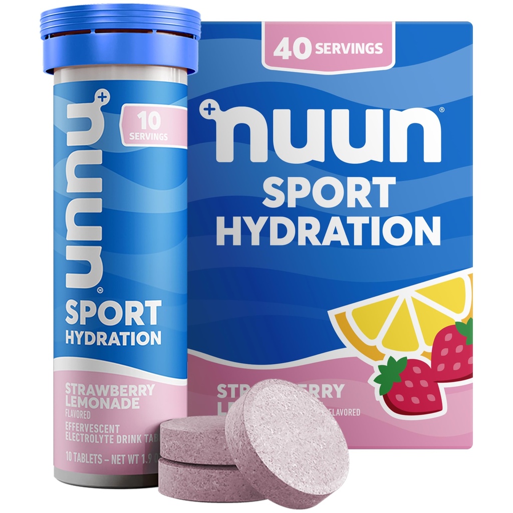 Nuun Sport Electrolyte Tablets con Magnesio, Calcio, Potassio, Cloruro & Sodio, Gluten Free & Vegan, Limonata di Fragola, 4 Pack (40 Serve Totale)
