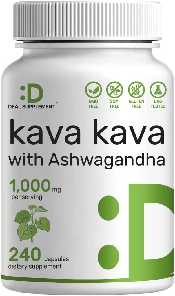 Supplemento Kava Kava Supplemento 750mg Per Serving, 240 capsule, 4 mesi di alimentazione – Kava Kava Root Extract con Ashwagandha Root Powder – Non OGM