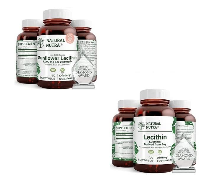 Nutra naturale Sunflower Lecithin Supplemento 2000 mg 120 Softgels Soy Lecithin Integratore alimentare 1200 mg 100 Softgels