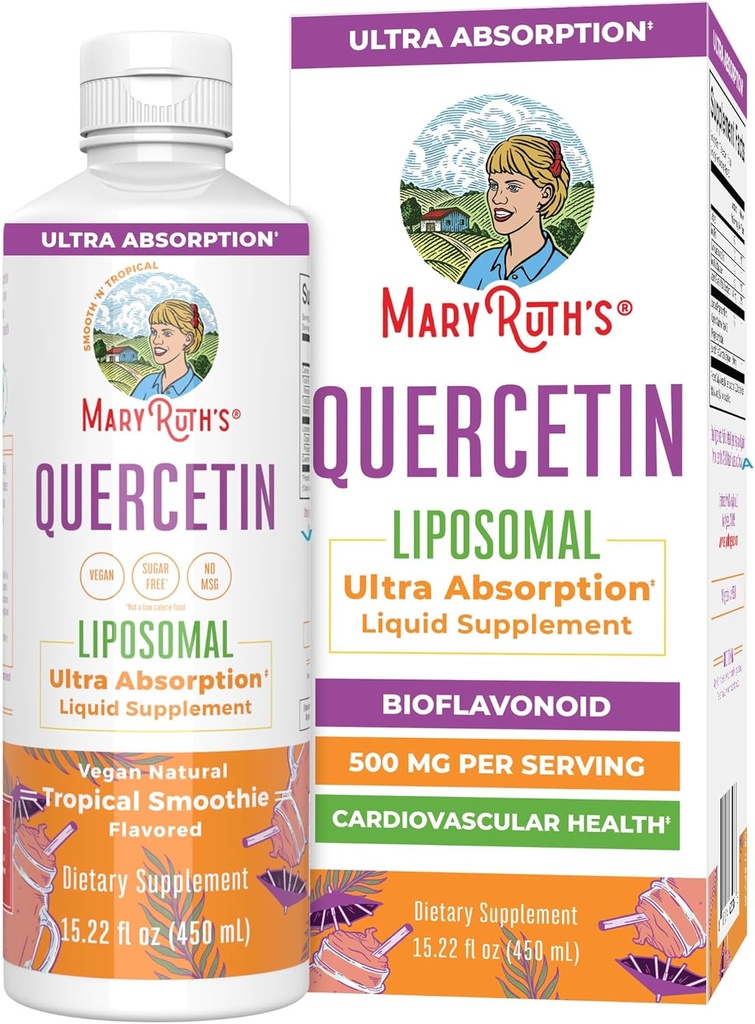 MaryRuth Organics Quercetin | Sugar Free | Liquid Quercetin 500mg Supporto immunitario per gli adulti | Integratore di infiammazione | Difesa immunitaria | Salute cellulare | Vegan | Non-GMO | Gluten Free | 15.22 Fl Oz