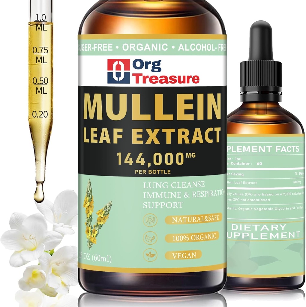Gocce di Mullein per polmoni - Estratto di foglie di Mullein Organico - Pulite polmonare & Detox, supporto respiratorio e immunitario, integratore naturale di erbe, come liquido, tintura, tè, 2 FL OZ