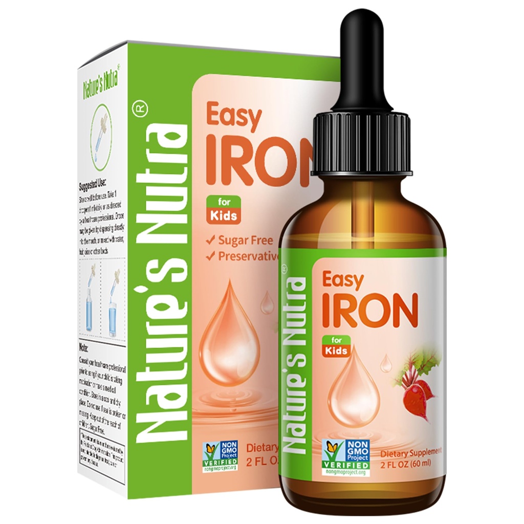 Nutra Easy Iron, Premium Liquid Iron per Baby, Infant, Bambini e Bambini, Ferrochel, Anemia, Hemoglobin, Non-GMO, Kosher, 2 Fl. Oz (60ml)
