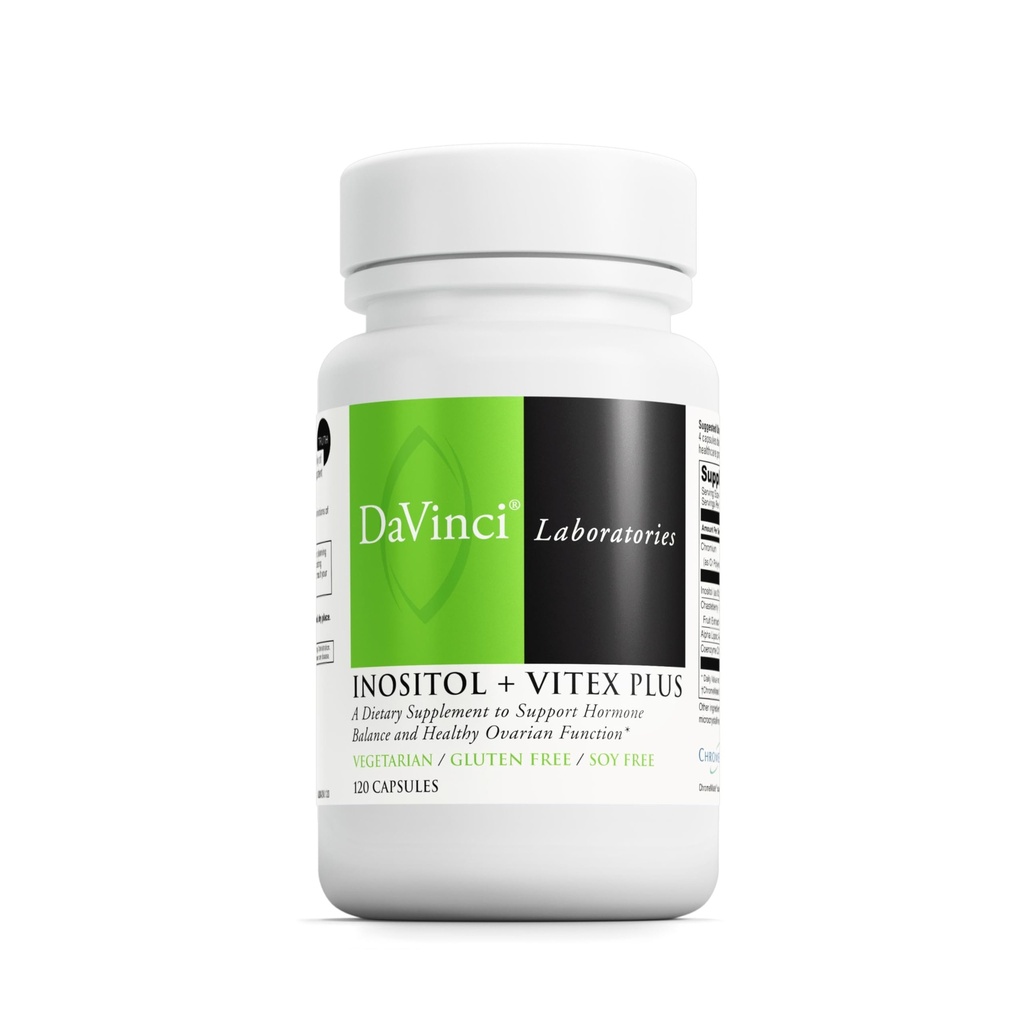 DAVINCI Labs - Inositol + Vitex Plus - Un integratore alimentare per sostenere l'equilibrio dell'ormone e la funzione ovarica sana - vegetariano, senza glutine, soia - 120 capsule