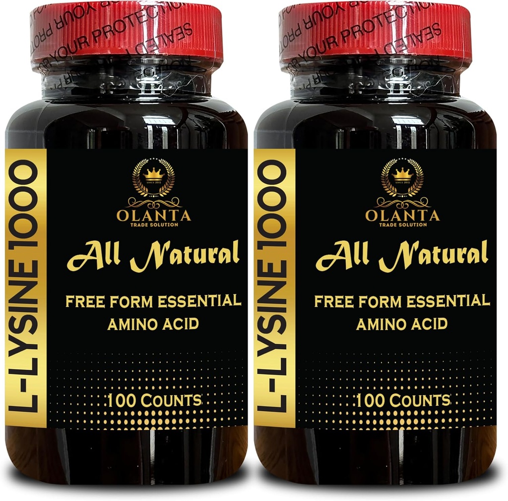 L-LYSINE 1000 mg Aminoacido Free Form Essenziale - Supporto tessuto sano, L-Lysine 1000 mg, Supplemento dietetico, Aminoacido per sintesi proteica, Aminoacido Free Form - 2 bottiglie 200 conteggi