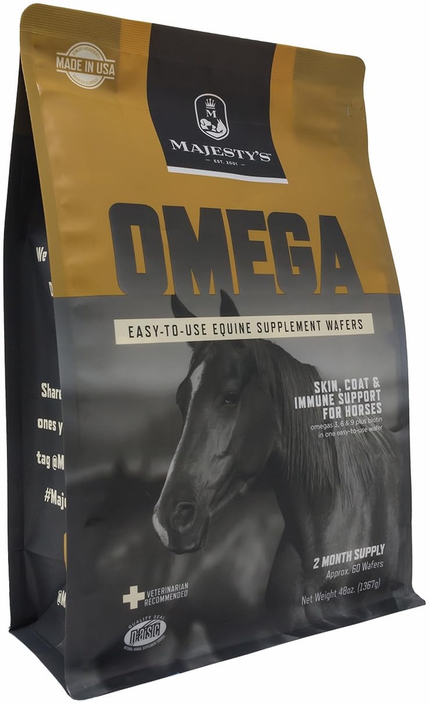 Maestà Omega Wafers - Superior Horse / Equine Skin, Cappotto e Integratore di Supporto Immune - Omega 3, 6, 9, e Biotin - 60 Conteggio (2 Mesi di Alimentazione)