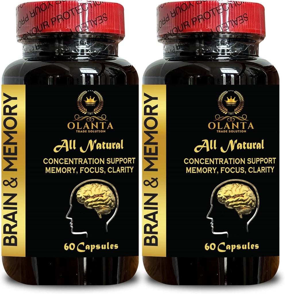 Integratori di memoria del cervello - Supporto Focus e Integratore di memoria per cervello, energia e migliore concentrazione, miglioramento della memoria, supporto cognitivo del cervello - 2 bottiglie 120 capsule