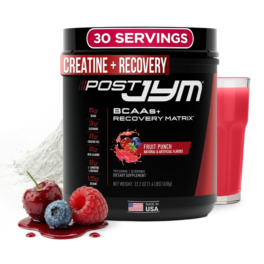Post JYM Active Matrix - Post-Workout con BCAA, Glutamina, Creatina HCL, Beta-Alanine, e più JYM Supplement Science Fruit Punch, 30 Servings