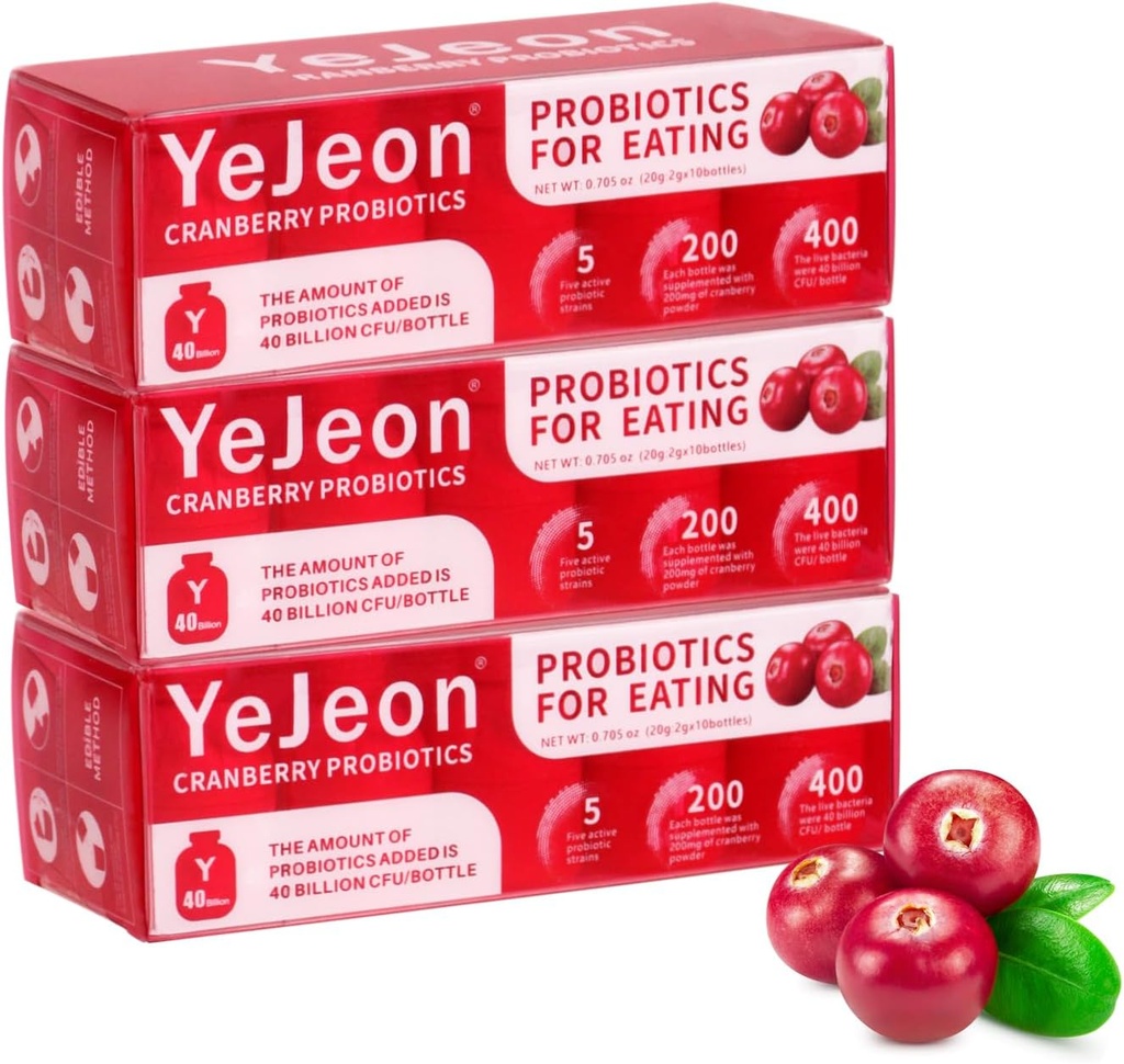 YeJeon Cranberry Probiotici per le donne - PH Balance, Digestivo, UT, & Feminine Salute - 40 miliardi di CFU - 5 Strains Unique Women's Strains - Probiotico organico per le donne Vaginal Health-3 Pacchetti