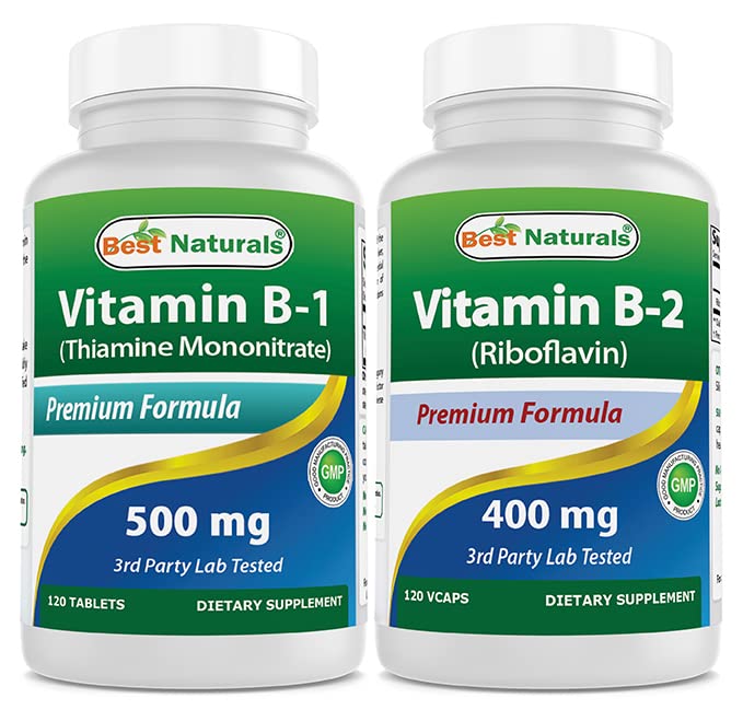Best Naturals Vitamina B1 come Thiamine Mononitrate 500 mg & Vitamina B2 (Riboflavin) 400mg