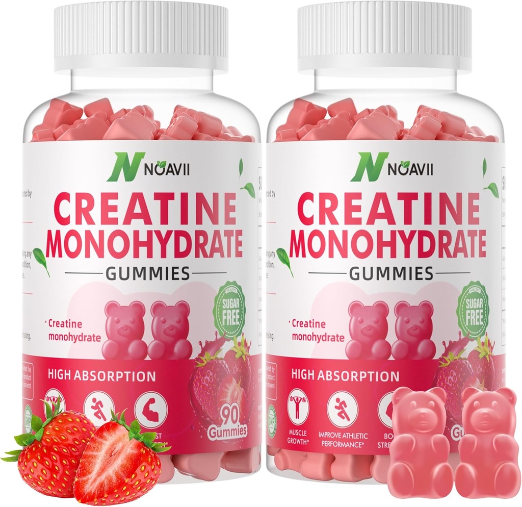 Creatina Monoidrato Gummies 5000mg per uomini e donne, Chewables Creatina Monoidrato per la resistenza muscolare, Muscle Builder, Energy Boost, Pre-Workout Supplement-180 Strawberry Gummies