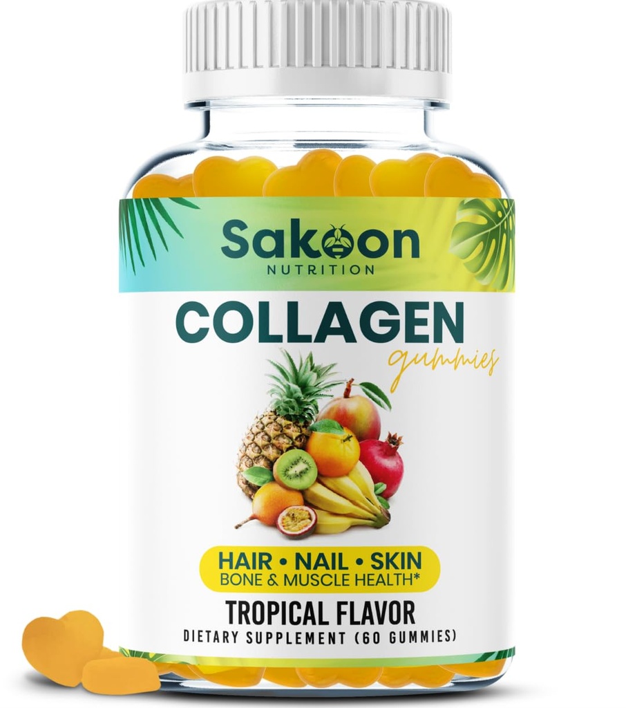 Gummie di collagene Halal per le donne e gli uomini - Anti invecchiare, la crescita dei capelli, la cura della pelle e forti integratori di collagene proteico per unghie - Non-OGM, senza glutine - Made in USA