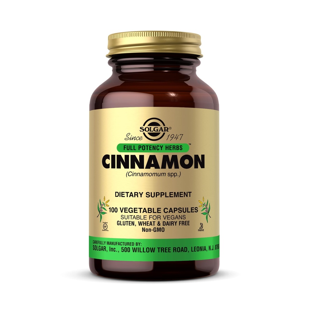 Solgar Cinnamon - 100 capsule vegetali - Full Potency (FP) - Non OGM, Vegan, Gluten Free, Dairy Free, Kosher - 100 Serve