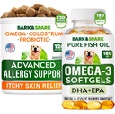 Advanced Dog Allergy + Omega 3 Bundle - Itch Relief - Probiotics w/Fish Oil Omega 3 + EPA&DHA Fatty Acid - Allergie Skin + Joint Health - 120 Chews + 180 Softgels - Bacon + Fish Flavor - Made in USA
