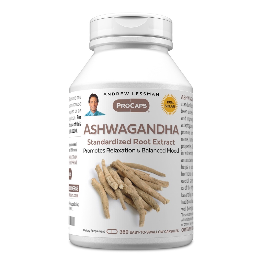 ANDREW LESSMAN Ashwagandha 360 capsule - Estratto di Ashwagandha standardizzato. Promuove Rilassamento, Mood positivo, Totale Benessere e Vitalità. Piccolo facile da ingoiare capsule